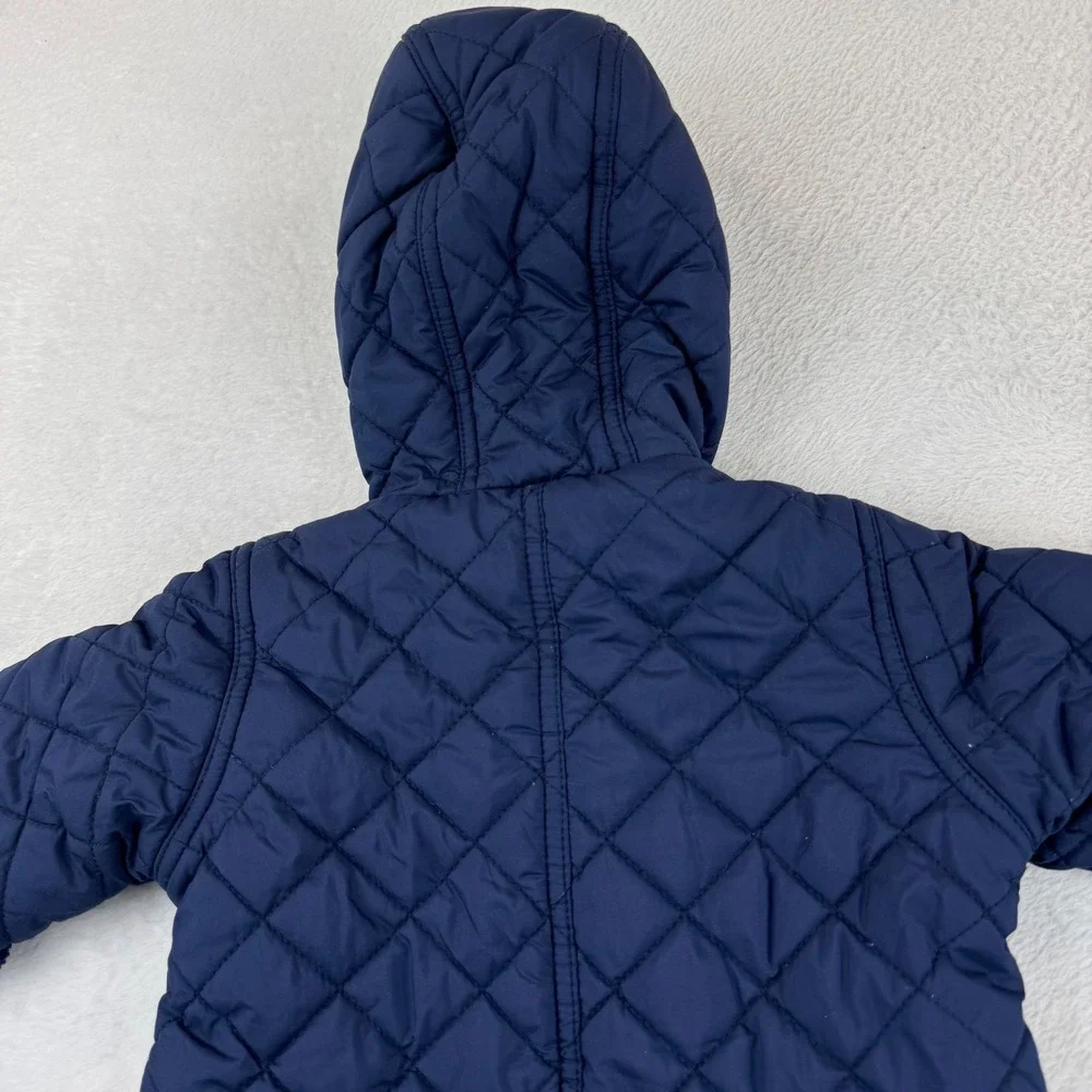 Ralph Lauren Quilted Bunting Pram Suit Baby 6M Navy Blue Fleece Lined Hooded